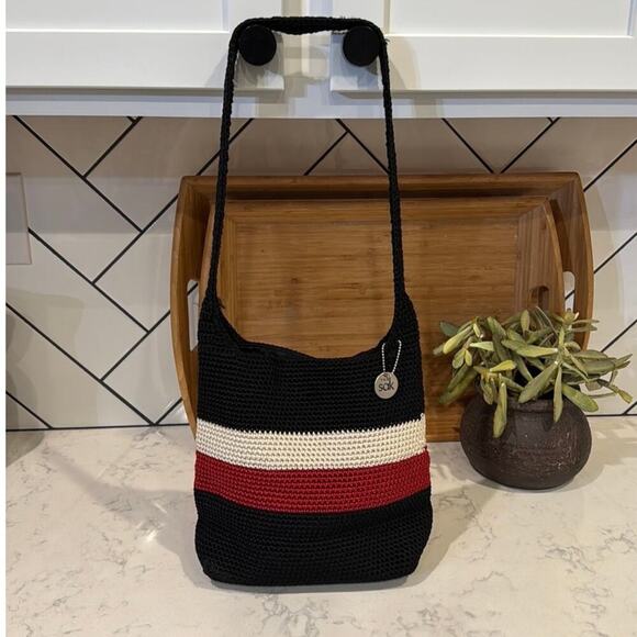 The Sak red black white woven shoulder bag beach summer bohemian earthy artsy - Picture 1 of 8